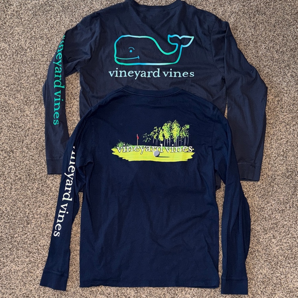Lot of 2 Vineyard Vines Mens Medium Long Sleeve T-shirts Golf and Whale Like New